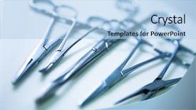  Presentation with medical instruments - Cool new slide set with surgical - medical clamp instruments on table backdrop and a light blue colored foreground