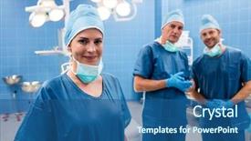  Presentation with operation room - Slide deck featuring surgical - portrait of surgeons smiling background and a ocean colored foreground