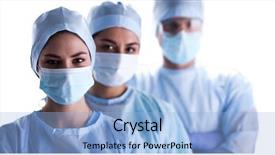  Presentation with medical protective wears - Audience pleasing PPT theme consisting of surgical - surgeons team wearing protective uniforms backdrop and a light blue colored foreground