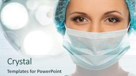  Presentation with surgery room - Audience pleasing presentation theme consisting of surgical - young woman doctor in cap backdrop and a sky blue colored foreground