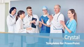  Presentation with team together everyone achieves more - Presentation theme enhanced with surgical consent - team of doctors applause together background and a  colored foreground
