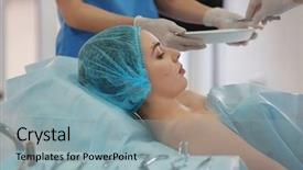  Presentation with plastic surgery - Presentation design consisting of surgical incisions - beautiful young woman with marked background and a light blue colored foreground