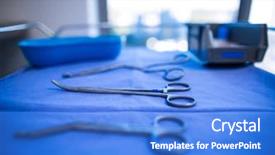  Presentation with surgical - Amazing PPT theme having surgical-instrument-kept backdrop and a cobalt blue colored foreground