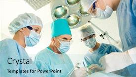  Presentation with surgical instruments - Theme having surgical instruments - group of surgeons looking background and a light blue colored foreground