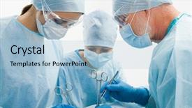  Presentation with surgical instruments - Cool new PPT theme with surgical instruments - group of surgeons looking backdrop and a light blue colored foreground