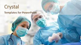  Presentation with surgical instruments - Presentation theme enhanced with surgical instruments - group of surgeons background and a sky blue colored foreground