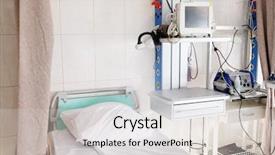  Presentation with surgical instruments - Beautiful PPT theme featuring surgical instruments - interior of a hospital ward backdrop and a light gray colored foreground