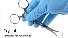  Presentation with medical hand - Slide deck consisting of surgical instruments - medical scissors in hand background and a white colored foreground