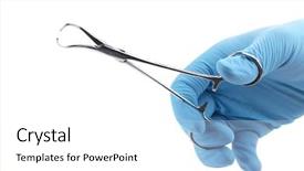  Presentation with medical hand - Audience pleasing presentation theme consisting of surgical instruments - medical scissors in hand backdrop and a white colored foreground