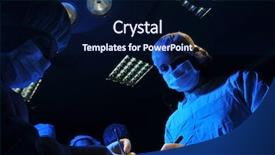 Presentation with medical instruments - Presentation theme enhanced with surgical instruments - medical team performing an operation background and a navy blue colored foreground