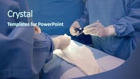  Presentation with surgical instruments - Presentation featuring surgical instruments - midsection of surgeons operating patient background and a ocean colored foreground