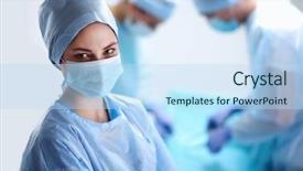  Presentation with operating room - Beautiful PPT theme featuring surgical instruments - team surgeon at work backdrop and a sky blue colored foreground