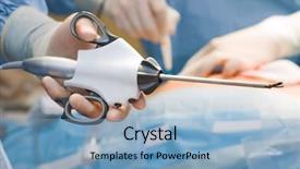  Presentation with surgical instruments - Cool new slide set with surgical instruments - ultrasonic scalpel and scissor grip backdrop and a light blue colored foreground