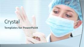  Presentation with medical instruments - Beautiful slides featuring surgical instruments - woman doctor wearing medical gloves backdrop and a sky blue colored foreground