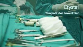  Presentation with surgical instruments - Slide deck having surgical instruments in operating room background and a ocean colored foreground