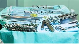  Presentation with operation room - Presentation design with surgical instruments in operation room background and a light blue colored foreground