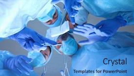  Presentation with surgical instruments - Cool new PPT layouts with surgical light - below view of surgeons holding backdrop and a teal colored foreground