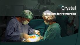  Presentation with surgery - Presentation having surgical light - medical team performing an operation background and a dark gray colored foreground