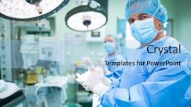  Presentation with light hospital - Slides having surgical light - surgeon applauding in operation room background and a  colored foreground