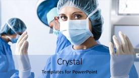  Presentation with surgical - PPT theme with surgical mask - portrait of a female surgeon background and a teal colored foreground