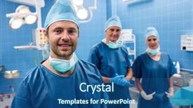  Presentation with healthcare workers - Audience pleasing PPT theme consisting of surgical mask - portrait of surgeons smiling backdrop and a ocean colored foreground