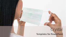  Presentation with surgical - PPT theme enhanced with surgical-mask-a-woman-wears background and a soft green colored foreground