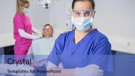  Presentation with surgical dental - Theme consisting of surgical mask and safety glasses background and a teal colored foreground