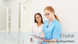  Presentation with nurse team - PPT theme featuring surgical-nurse-and-young-doctor background and a light blue colored foreground