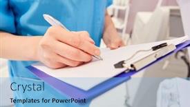  Presentation with surgical nurse - Amazing slide deck having surgical-nurse-with-checklist backdrop and a light blue colored foreground