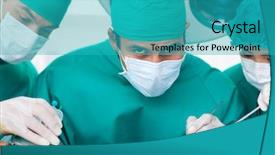  Presentation with healthcare workers - Colorful PPT theme enhanced with surgical nurses - multi-ethnic surgeons near patient lying backdrop and a teal colored foreground