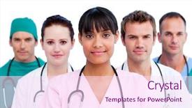  Presentation with diverse medical - Cool new PPT theme with surgical nurses - portrait of a diverse medical backdrop and a pink colored foreground