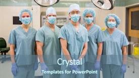  Presentation with operation room - Amazing presentation theme having surgical nurses - portrait of confident medical team backdrop and a ocean colored foreground