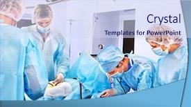  Presentation with operating room - PPT layouts having surgical nurses - team surgeon at work background and a sky blue colored foreground