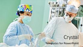  Presentation with cardiac nurse - Presentation theme featuring surgical nurses - working surgeon medic perfoming operation background and a light gray colored foreground