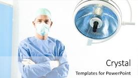  Presentation with operating room - Amazing theme having surgical operation - portrait of a male surgeon backdrop and a white colored foreground