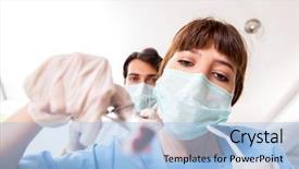  Presentation with teeth - Colorful slide set enhanced with surgical scissor - concept of treating teeth backdrop and a light blue colored foreground