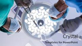  Presentation with surgical - Beautiful slides featuring surgical scissor - surgeons interacting while performing operation backdrop and a light blue colored foreground