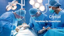  Presentation with operation room - Slide set having surgical scissor - surgeons performing operation in operation background and a teal colored foreground