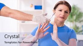  Presentation with doctor visiting family - Slide deck with surgical scissor - woman visiting male doctor background and a  colored foreground