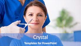  Presentation with doctor visiting family - PPT theme consisting of surgical scissor - woman visiting male doctor background and a  colored foreground