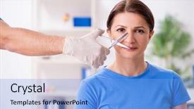  Presentation with plastic surgery - Slide deck enhanced with surgical scissor - woman visiting male doctor background and a  colored foreground