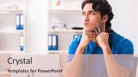  Presentation with clinic - Slides enhanced with surgical scissor - young handsome doctor working background and a lemonade colored foreground