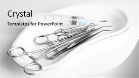  Presentation with medical supplies - Beautiful slide set featuring surgical supplies - medical equipment in a bowl backdrop and a white colored foreground