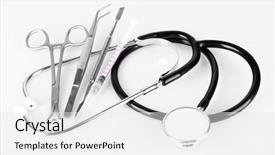  Presentation with medical instruments - Cool new PPT theme with surgical supplies - stethoscope and medical instruments backdrop and a  colored foreground