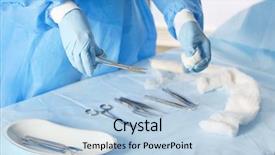  Presentation with tools - Beautiful presentation featuring surgical supplies - surgeon with tools on table backdrop and a light blue colored foreground