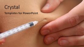  Presentation with stomach - PPT theme consisting of surgical supplies - woman doing shot in stomach background and a coral colored foreground