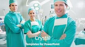  Presentation with healthcare workers - PPT layouts consisting of surgical team with arms crossed background and a teal colored foreground