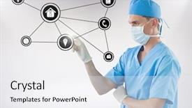  Presentation with connecting - Audience pleasing PPT layouts consisting of surgical tech - doctor touching digitally generated connecting backdrop and a white colored foreground