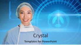  Presentation with blue gears engineering technology backdrop - Presentation design consisting of surgical tech - portrait of surgeon woman background and a light blue colored foreground