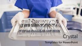  Presentation with surgical dental - Slide deck having surgical tools - dentist holding tray with equipment background and a light gray colored foreground
